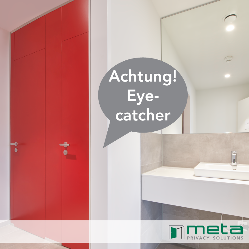 Unsere WC Trennwand Design 30 FT präsentiert sich in Rot – kraftvoll und dynamisch – eine Farbe, die garantiert auffällt.